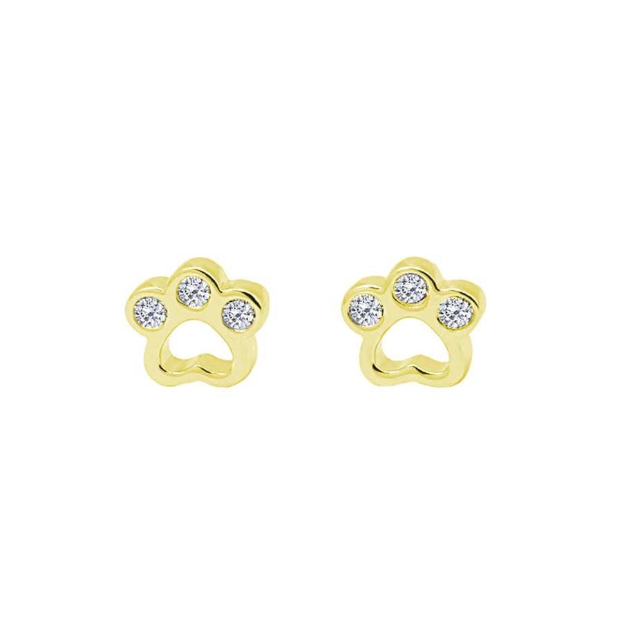Pendientes de Plata Dorada con Circonitas - Huella de Perro