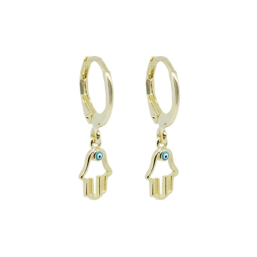Aros de Plata Dorada - Colgante Mano de Fatima con Ojo Turco