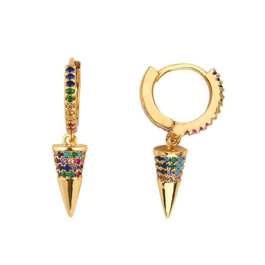 Aros de Plata Dorada con Circonitas Multicolor -  Colgante Pincho Punk Multicolor