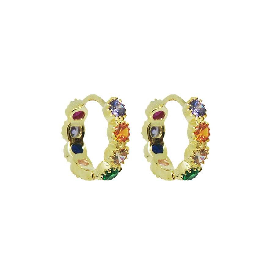 Aros de Plata Dorada con Circonitas Multicolor -Aritos