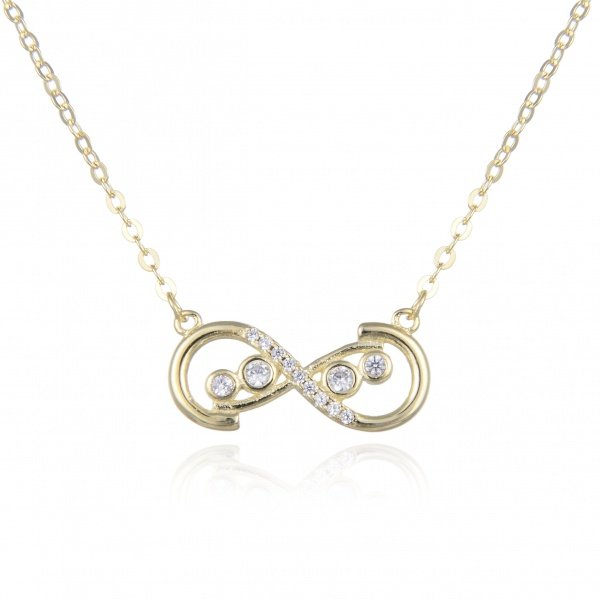 Gargantilla de Plata Dorada. Infinito de Diseño con Circonitas y  Chatones