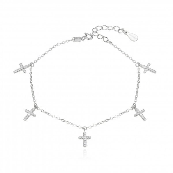 Pulsera de Plata con Cruces de Colgante con Circonitas