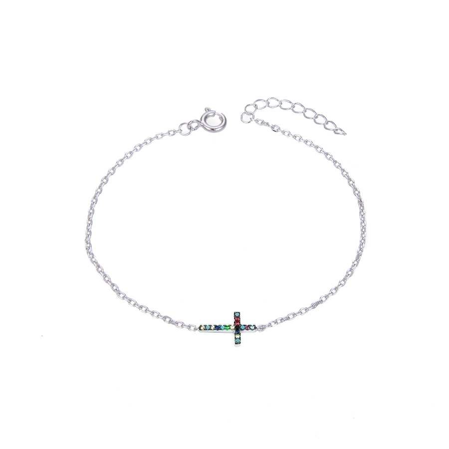 Pulsera de Plata con Cruz y Circonitas Multicolor
