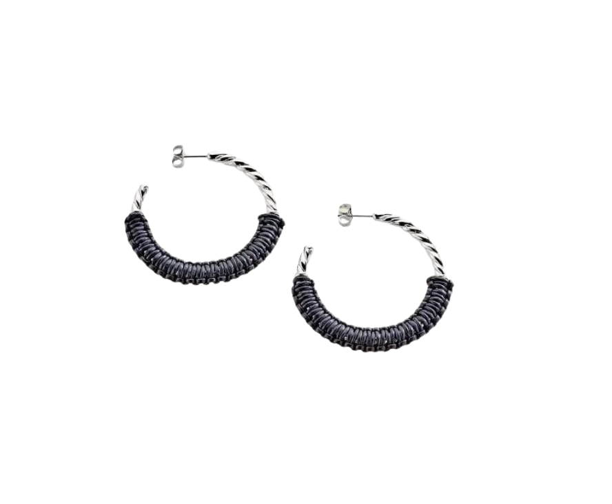 Pendientes Criollas Agatha Paris Twiggy Baño Plata y Piel Azul Marino