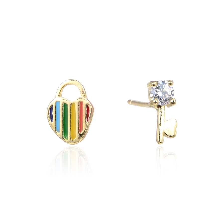 Pendientes de Plata Dorada - Llave y Corazón