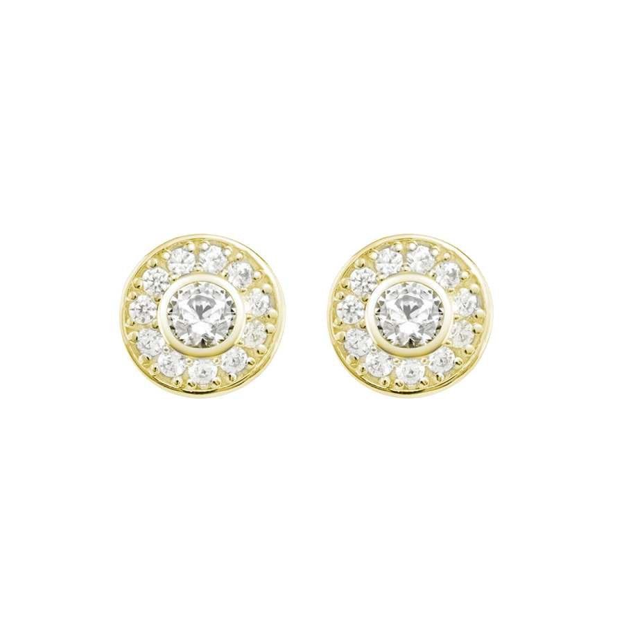 Pendientes de Plata Dorada con Circonita -  Circulo Piedras