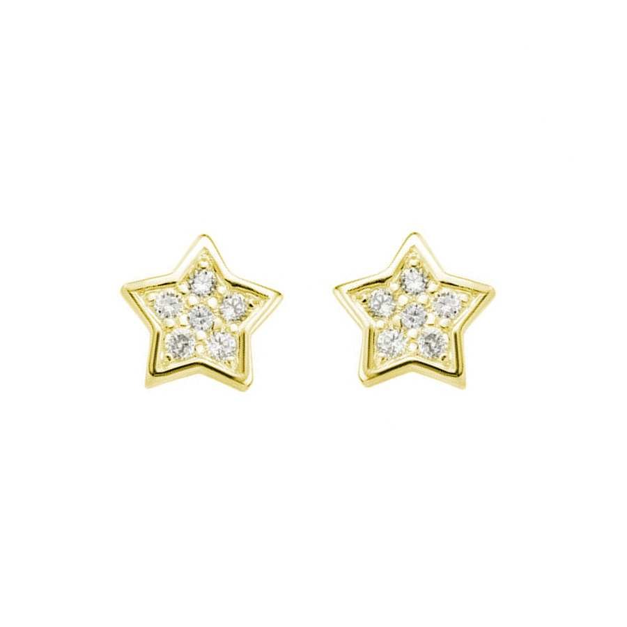 Pendientes de Plata Dorada con Circonitas - Estrella