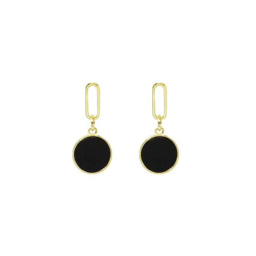 Pendientes de Plata Dorada - Colgante Circulo Negro