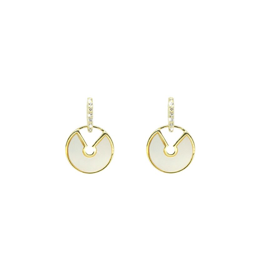 Pendientes Plata Dorada con Circonitas - Disco Nacar