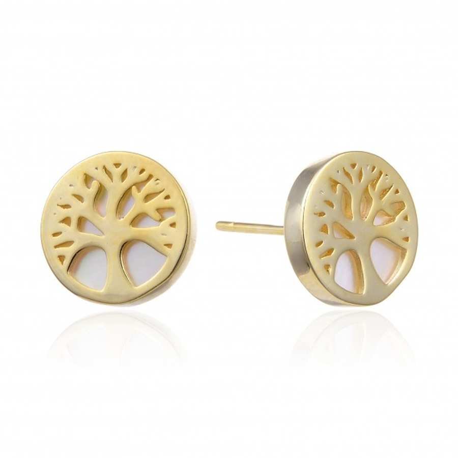 Pendientes de Plata Dorada - Arbol de la Vida Nacar